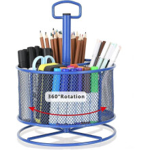 Mesh Desk Organizer, 360 Degree Rotating Multi Functional Pen Holder, 4 Compartments Desktop Stationary Organizer, Home Office Art Supply Storage Box