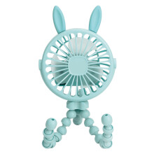 Electric Stroller Fan Adjustable 3 Gears Pointed Ears Handheld Mini Hanging LED Tripod Clip Stroller Fan Blue