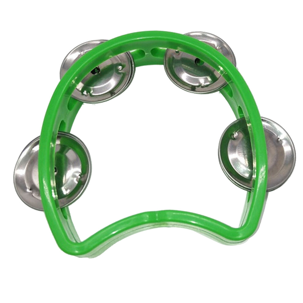 Tambourine Plastic Handheld Percussion 4 Bells Kids Musical Rhythm Instrument for School Party Concert Green