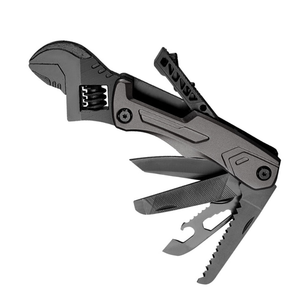 Multitool Wrench Adjustable Multifunctional Stainless Steel Combination Tool Portable for Outdoor Maintenance Black