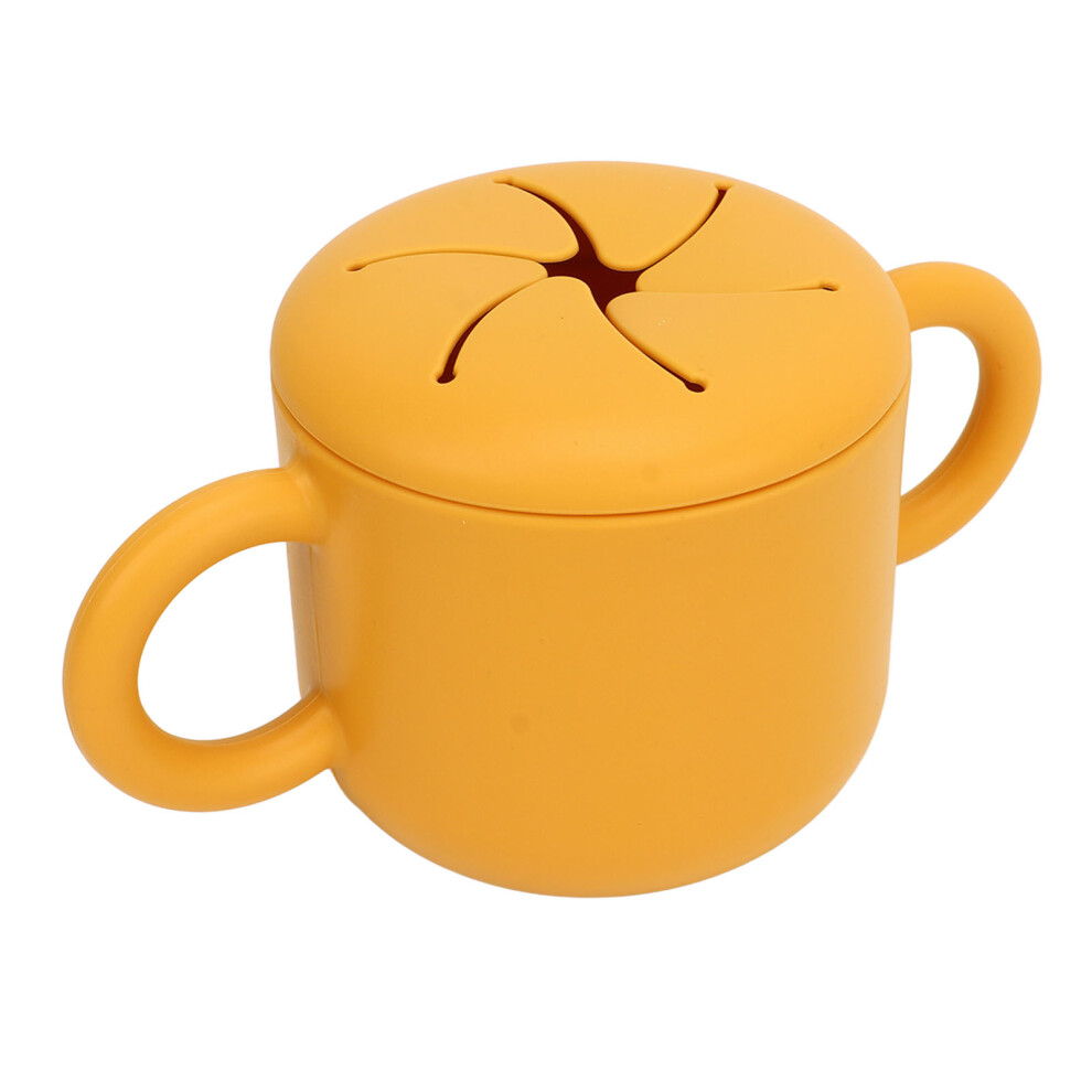 Baby Silicone Snack Cup Multipurpose Safe Healthy Portable Double Ear Design Baby Snack Pot for Baby Toddler Kids 350ml Ginger