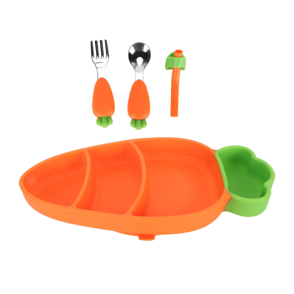 Baby Silicone Feeding Supplies Set With Fork Spoon Straw Cleaning Brush Carrot Shape Weaning Set Orange