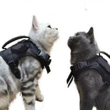 (BLACK) Tactical Cat Harness For Walking Escape Proof, Soft Mesh Adjustable Pet Vest Harness For Large Cat,small Dog
