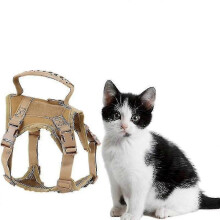 (KHAKI) Tactical Cat Harness For Walking Escape Proof, Soft Mesh Adjustable Pet Vest Harness For Large Cat,small Dog