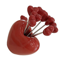 5Pcs Fruit Fork Set Cute Shape Multipurpose Stainless Steel Fruit Forks Food Pick Forks with Holder Heart