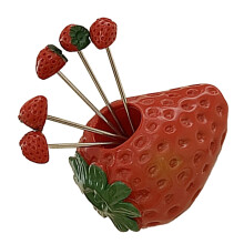 5Pcs Fruit Fork Set Cute Shape Multipurpose Stainless Steel Fruit Forks Food Pick Forks with Holder Strawberry