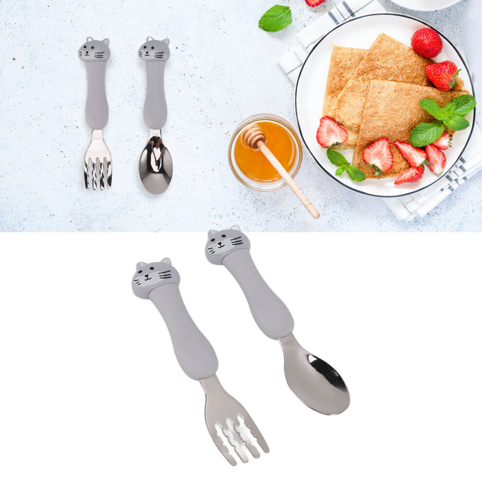 Baby Fork Cute Cartoon Shaped Spoon PP Handle Stainless Steel Tableware for Children Feeding Training Cat
