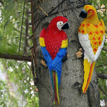 (2) Farfi Parrot Statue Wall Mounted Vivid Multi-color Realistic Parrot Ornament For Patio