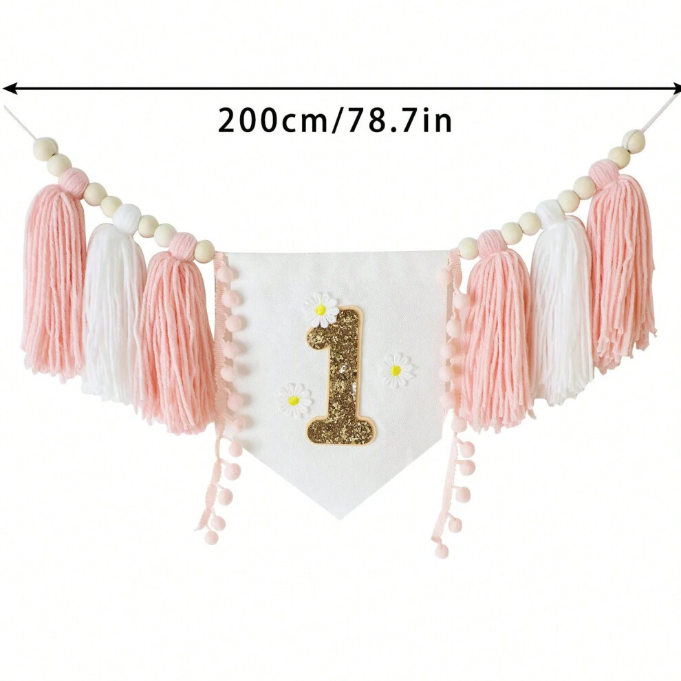 (pink tassel) Boho 1st Birthday High Chair Banner Pink Party Decoration For Girl Baby Shower Wall Hangings Decorative For Kids Bedroom