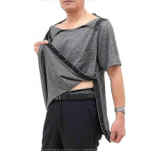 (L, Grey) Unisex Post Shoulder Surgery Shirts for Rotator Cuff Surgery Side Snap On Shirt