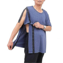 (M, Blue) Unisex Post Shoulder Surgery Shirts for Rotator Cuff Surgery Side Snap On Shirt