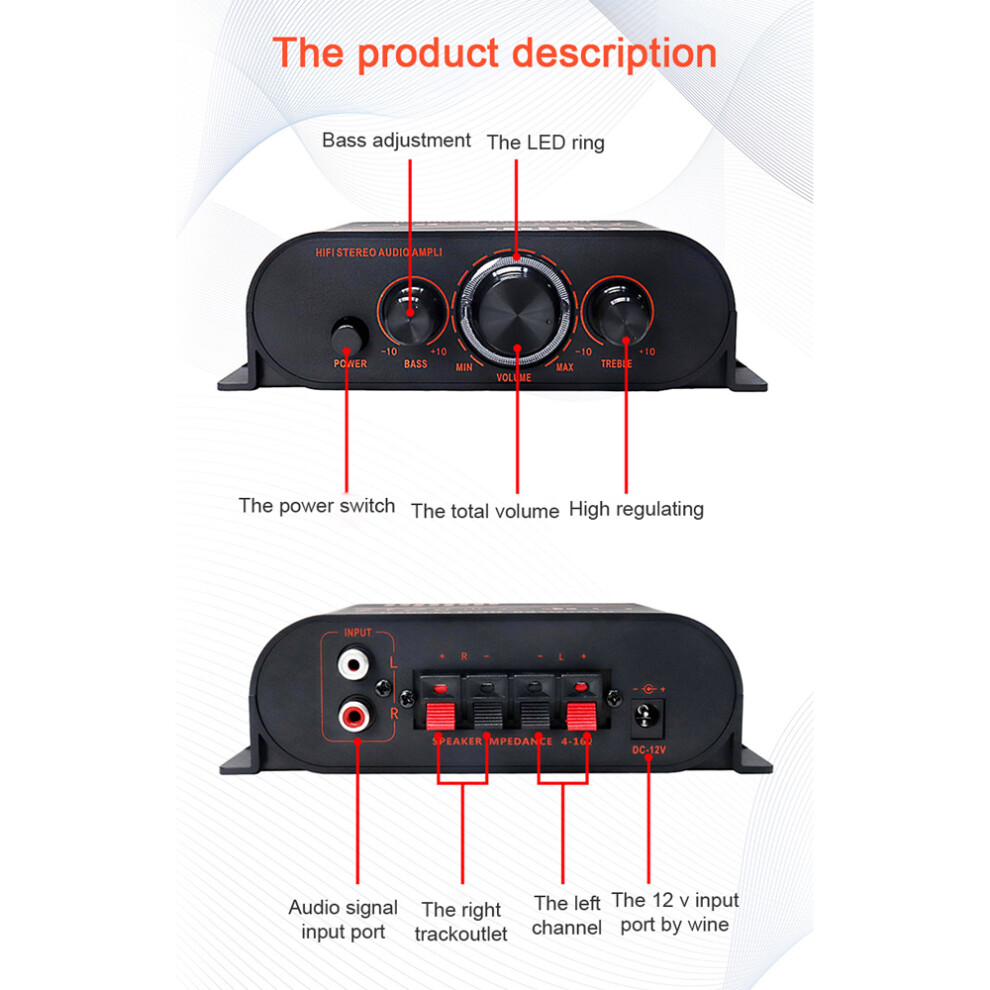 Ak170 Compact Size Audio Power Amplifier Portable Sound Amplifier Speaker Amp For Car And Home 8761314874450