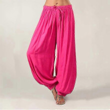 (M, rose red) Plus Size Women Harem Pants Casual Long Pant Solid Color Loose Baggy Yoga Pants Ladies Women Leisure Cotton Linen Trousers
