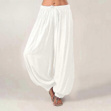 (M, white) Plus Size Women Harem Pants Casual Long Pant Solid Color Loose Baggy Yoga Pants Ladies Women Leisure Cotton Linen Trousers