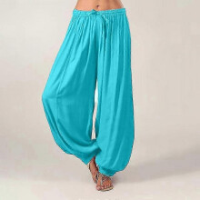 (S, blue) Plus Size Women Harem Pants Casual Long Pant Solid Color Loose Baggy Yoga Pants Ladies Women Leisure Cotton Linen Trousers