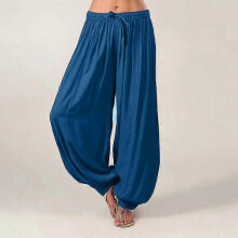 (XXXL, navy blue) Plus Size Women Harem Pants Casual Long Pant Solid Color Loose Baggy Yoga Pants Ladies Women Leisure Cotton Linen Trousers
