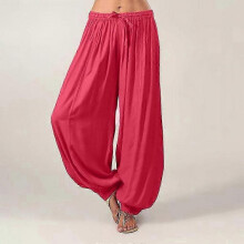 (XXXXL, red) Plus Size Women Harem Pants Casual Long Pant Solid Color Loose Baggy Yoga Pants Ladies Women Leisure Cotton Linen Trousers