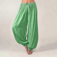 (XXL, green) Plus Size Women Harem Pants Casual Long Pant Solid Color Loose Baggy Yoga Pants Ladies Women Leisure Cotton Linen Trousers