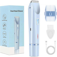 (Blue) Dual Head Shaver Women, Electric Bikini Trimmer, Wet & Dry Use Hair Removal
