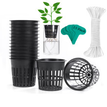 Orimerc 4 tommer 15 Pack Net Cup -gryder med 15 fods selvvanding reb 15 Planteetiketter til hydroponic Aquaponics Kratky Orchid Vegetabilsk inden