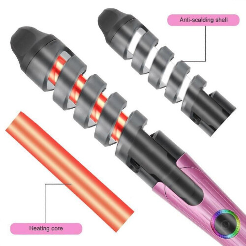 (Blue, US Plug) Automatic Curling Iron Ceramic Auto Hair Curler - Detangle Scald-Free Fast Heating One-Click Automatic Rechargeable 1