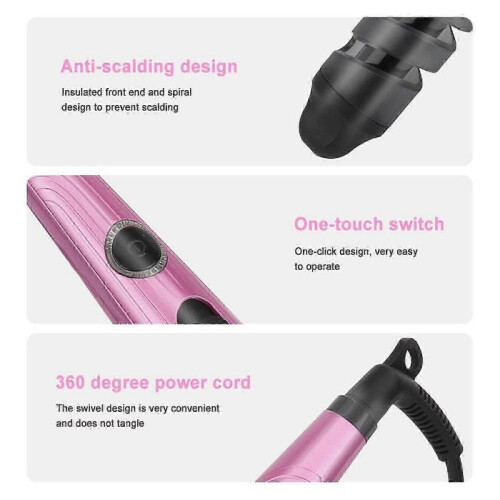 (Red, EU Plug) Automatic Curling Iron Ceramic Auto Hair Curler - Detangle Scald-Free Fast Heating One-Click Automatic Rechargeable 2
