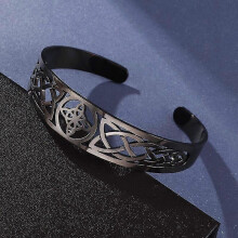 (Black) Witch Knot Stainless Steel Adjustable Open Cuff Bracelet Celtic Witch Knot Bracelet Witchcraft Amulet Jewelry Gifts For Men
