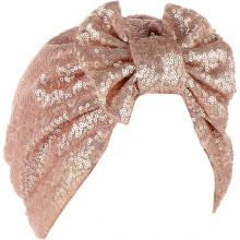 (One Size, Rose Gold) Stretch Muslim Turbans for Women Knot Solid Sequins Hijab Headwear Chemo Beanies Plated Hair Headwrap Caps
