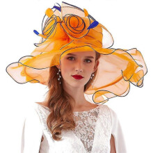 (Style A orange) Women Kentucky Derby Hats With Organza Flower For Church Wedding