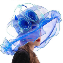 (Style A blue) Women Kentucky Derby Hats With Organza Flower For Church Wedding