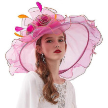 (Style A pink) Women Kentucky Derby Hats With Organza Flower For Church Wedding
