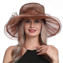 (Style B coffee) Women Kentucky Derby Hats With Organza Flower For Church Wedding