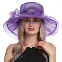 (Style B purple) Women Kentucky Derby Hats With Organza Flower For Church Wedding