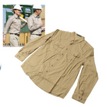 Men Workshirt Long Sleeves Chest Pocket Cotton Turn Down Collar Work Shirt for Outdoor Home Khaki 4XL