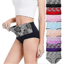 (XXL, mix colors-8pcs) "8pcs Underwear Cotton High Waist Tummy Control Panties Women's Rose Jacquard Ladies Panty"