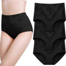 (XXXL, black-3pcs) "8pcs Underwear Cotton High Waist Tummy Control Panties Women's Rose Jacquard Ladies Panty"