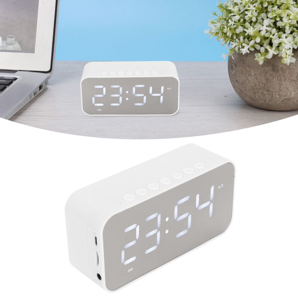 Wireless Bluetooth Speaker Stereo Sound Noise Cancelling Temperature Display Voice Broadcast Fm Radio Mirror Alarm Clock White 8461314901902