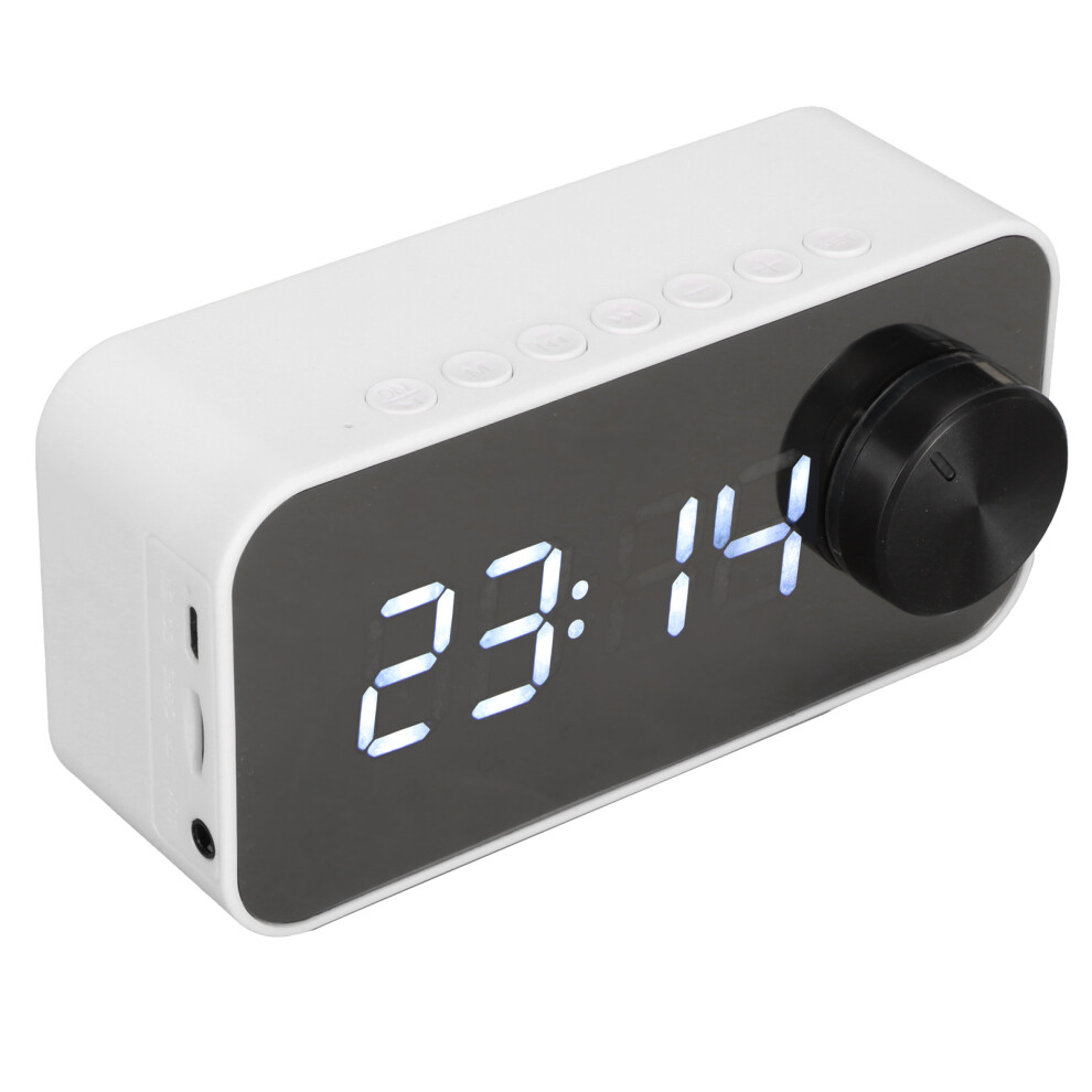 Wireless Bluetooth Speaker Multifunction Noise Cancelling Temperature Display Voice Broadcast Fm Radio Mirror Alarm Clock White 5031314901887