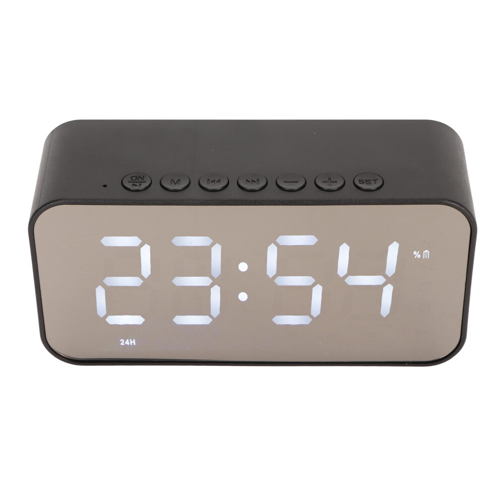 Wireless Bluetooth Speaker Stereo Sound Noise Cancelling Temperature Display Voice Broadcast Fm Radio Mirror Alarm Clock Black 4201314901939