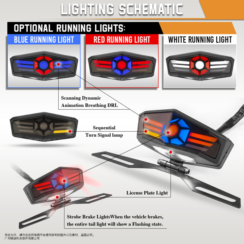 Motorcycle Modification Accessories Integrated Led Tail With Turn Signal License Plate Dynamic Breathing Running Light 8321314908281