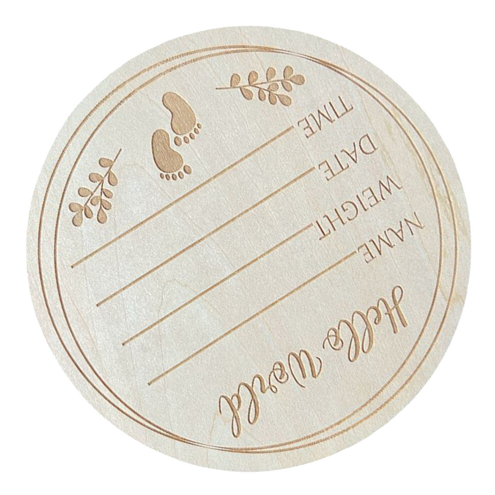 5.9in Round Baby Announcement Photo Prop Basswood Sign Hello World Baby Sign for Nursery L7