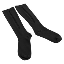Damen-Kniestrümpfe in Schwarz mit Reißverschluss, Kompressionssocken 15-20 mmHg, Größe L/XL