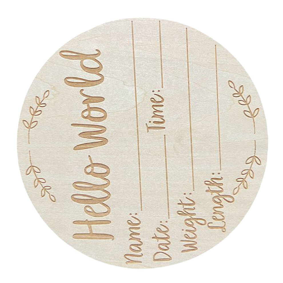 5.9in Round Baby Announcement Photo Prop Basswood Sign Hello World Baby Sign for Nursery L1