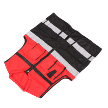 Safety Reflective Work Vest Free Size Red and Black Color Blocking Zipper Front Safety Vest