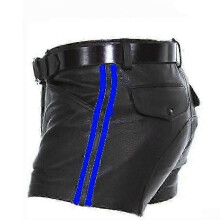 (XL, Blue) Pu Striped Casual Short Leather Shorts, For Men New Arrival
