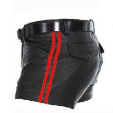 (3XL, Red) Pu Striped Casual Short Leather Shorts, For Men New Arrival