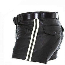 (L, White) Pu Striped Casual Short Leather Shorts, For Men New Arrival