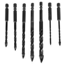 7PCS Masonry Drill Bit Set Hex 4 Flute High Hardness Alloy Twist Cross Drill Bit Set with Storage Box
