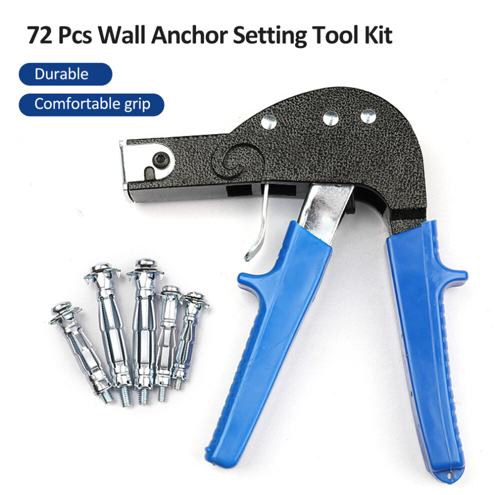 72Pcs Wall Anchor Setting Tool Heavy Duty Hollow Wall Anchor Tool With 4 Sizes Bolts Hollow Drive Wall Anchor Screw Kit 9361314920349
