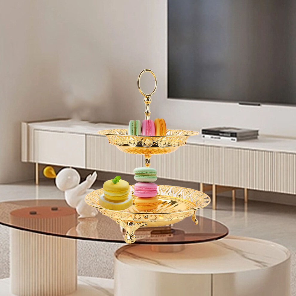 2 Tier Fruit Plate Metal Round Gold Plated Beautiful Cupcake Serving Plate for Home Wedding Decoration-image-OPC-PHQYPFF-NEW